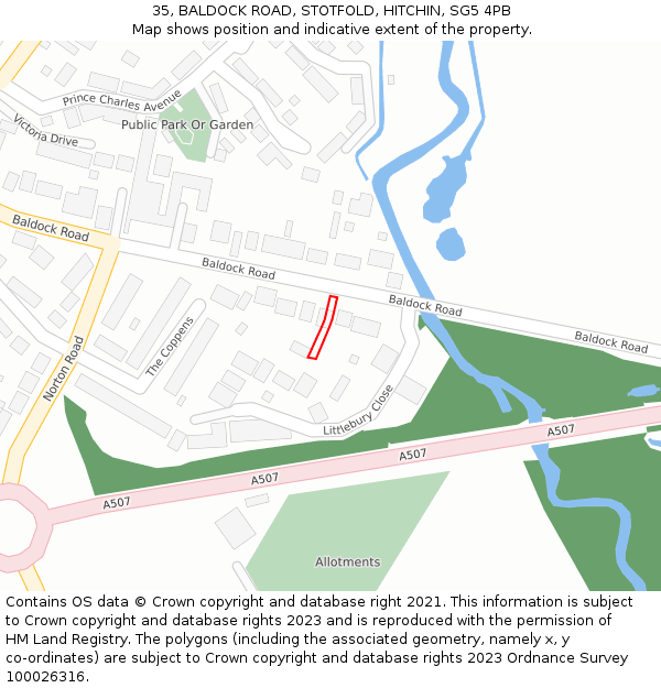 35, BALDOCK ROAD, STOTFOLD, HITCHIN, SG5 4PB: Location map and indicative extent of plot