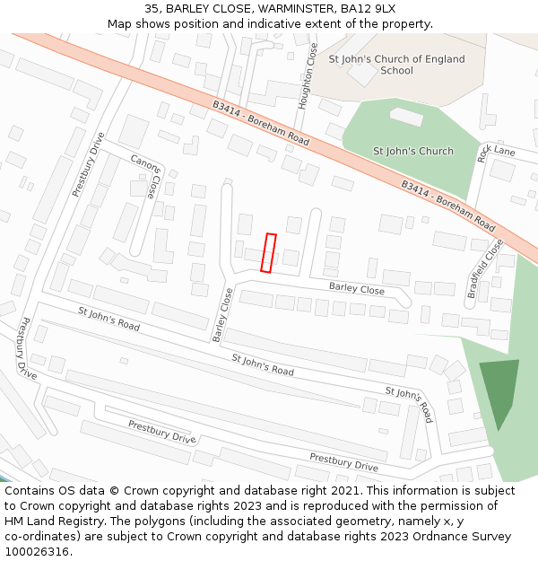 35, BARLEY CLOSE, WARMINSTER, BA12 9LX: Location map and indicative extent of plot