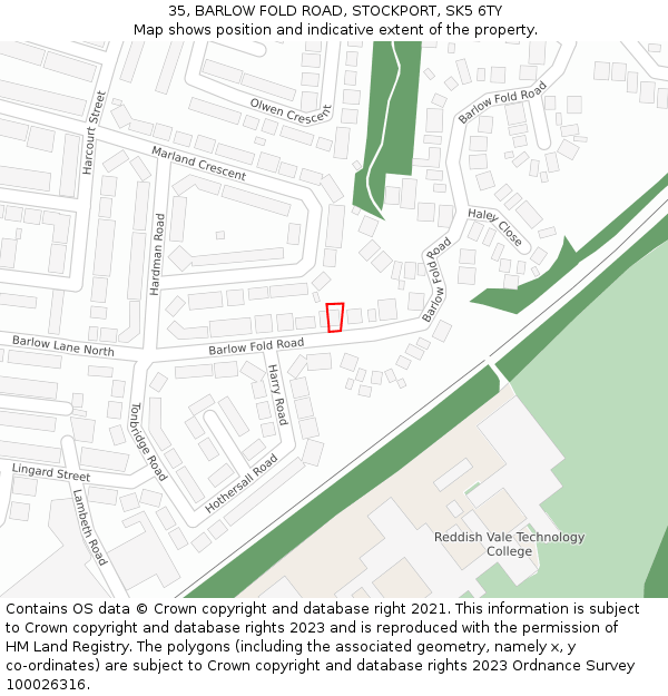 35, BARLOW FOLD ROAD, STOCKPORT, SK5 6TY: Location map and indicative extent of plot
