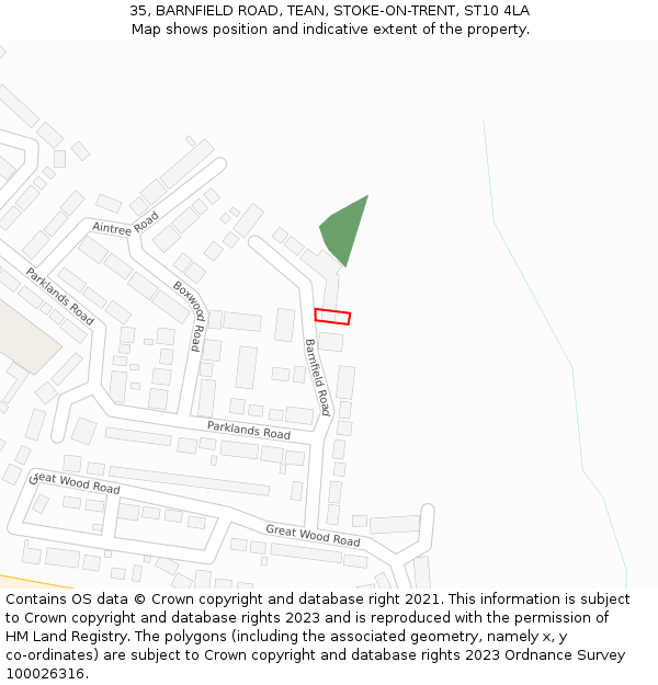 35, BARNFIELD ROAD, TEAN, STOKE-ON-TRENT, ST10 4LA: Location map and indicative extent of plot