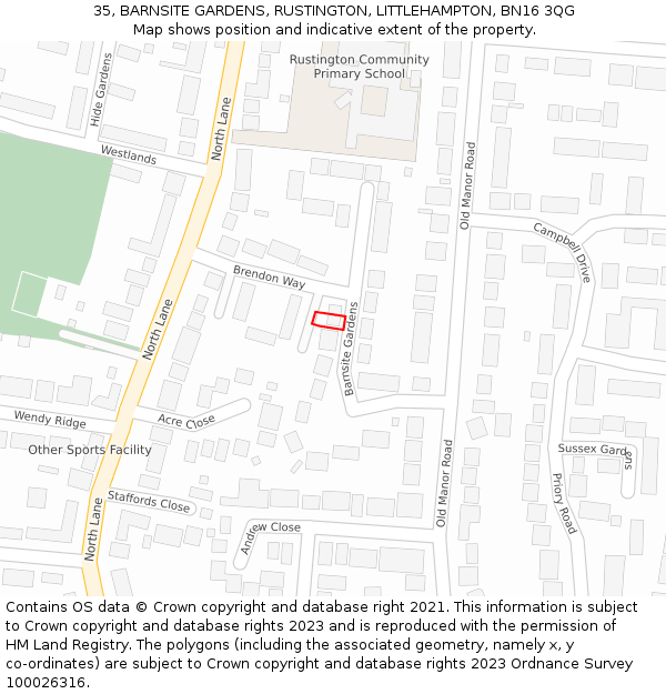 35, BARNSITE GARDENS, RUSTINGTON, LITTLEHAMPTON, BN16 3QG: Location map and indicative extent of plot