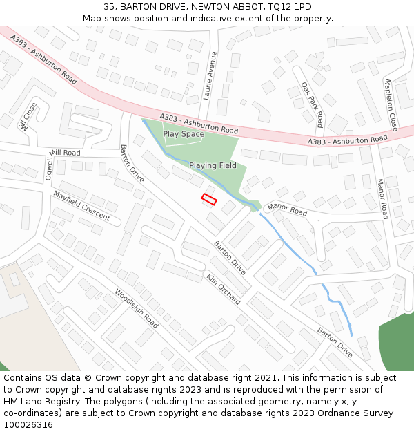 35, BARTON DRIVE, NEWTON ABBOT, TQ12 1PD: Location map and indicative extent of plot