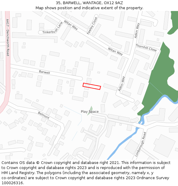 35, BARWELL, WANTAGE, OX12 9AZ: Location map and indicative extent of plot