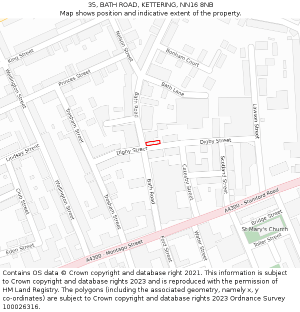 35, BATH ROAD, KETTERING, NN16 8NB: Location map and indicative extent of plot
