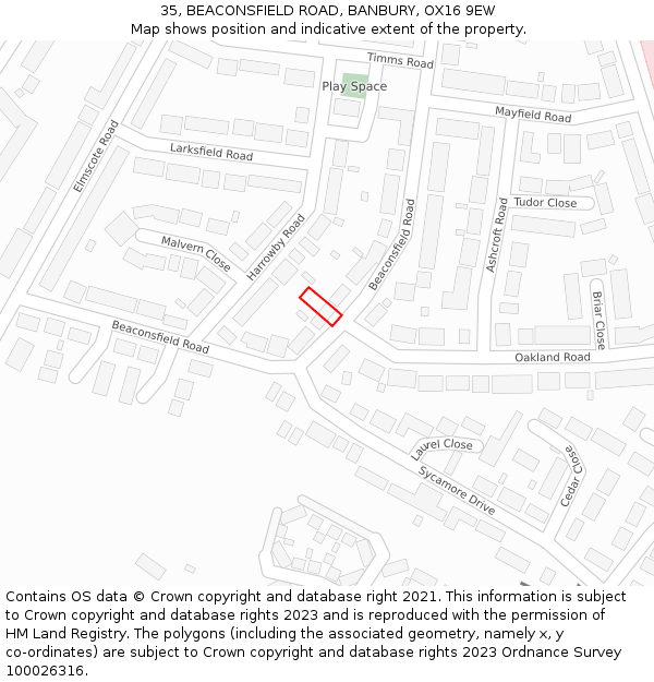 35, BEACONSFIELD ROAD, BANBURY, OX16 9EW: Location map and indicative extent of plot