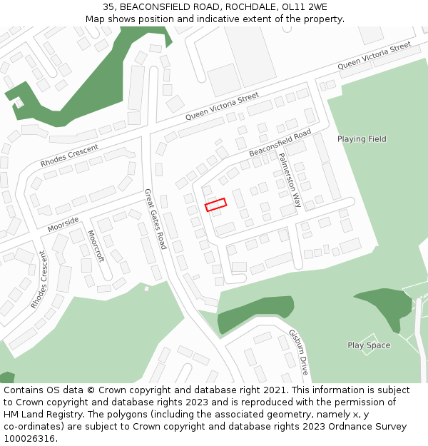 35, BEACONSFIELD ROAD, ROCHDALE, OL11 2WE: Location map and indicative extent of plot