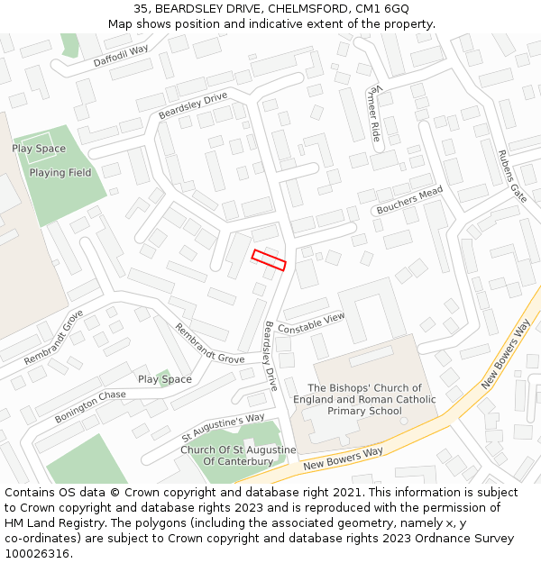 35, BEARDSLEY DRIVE, CHELMSFORD, CM1 6GQ: Location map and indicative extent of plot