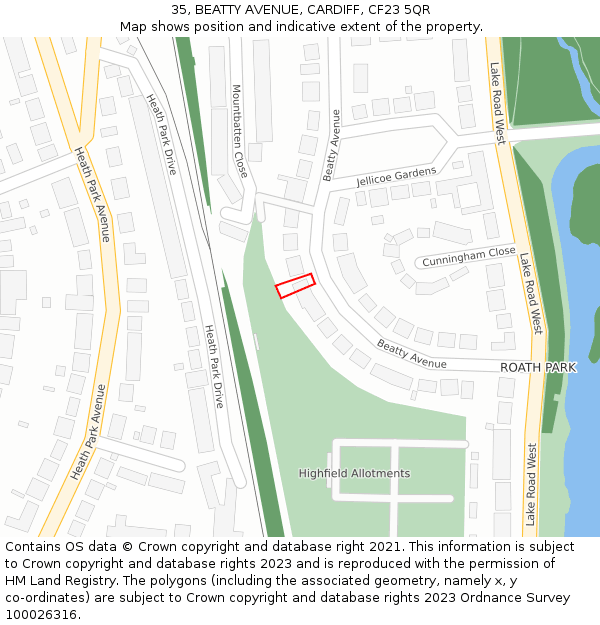 35, BEATTY AVENUE, CARDIFF, CF23 5QR: Location map and indicative extent of plot