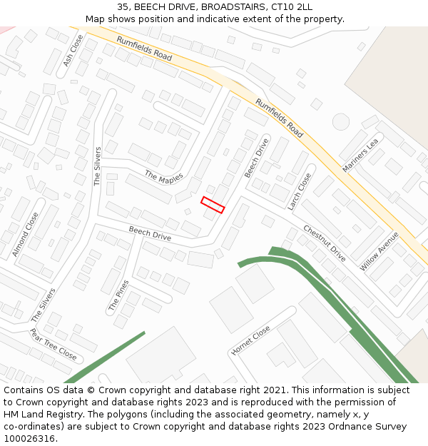 35, BEECH DRIVE, BROADSTAIRS, CT10 2LL: Location map and indicative extent of plot