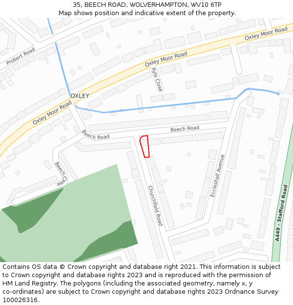 35, BEECH ROAD, WOLVERHAMPTON, WV10 6TP: Location map and indicative extent of plot