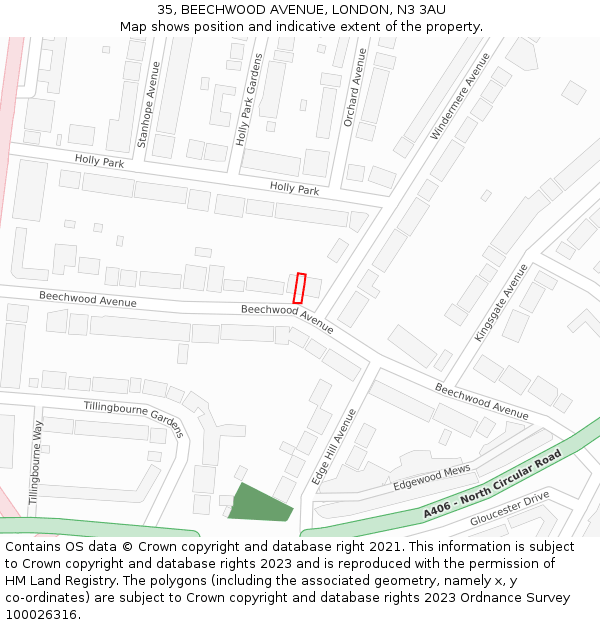 35, BEECHWOOD AVENUE, LONDON, N3 3AU: Location map and indicative extent of plot