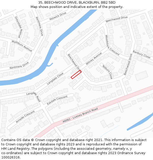 35, BEECHWOOD DRIVE, BLACKBURN, BB2 5BD: Location map and indicative extent of plot