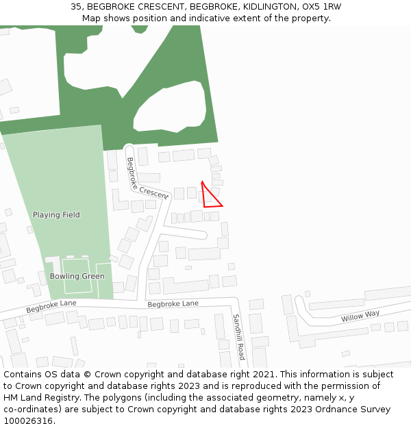 35, BEGBROKE CRESCENT, BEGBROKE, KIDLINGTON, OX5 1RW: Location map and indicative extent of plot