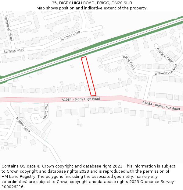 35, BIGBY HIGH ROAD, BRIGG, DN20 9HB: Location map and indicative extent of plot
