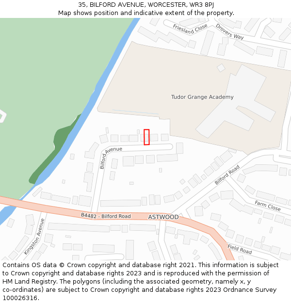 35, BILFORD AVENUE, WORCESTER, WR3 8PJ: Location map and indicative extent of plot