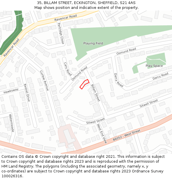 35, BILLAM STREET, ECKINGTON, SHEFFIELD, S21 4AS: Location map and indicative extent of plot