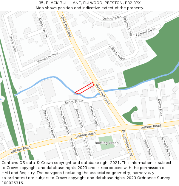 35, BLACK BULL LANE, FULWOOD, PRESTON, PR2 3PX: Location map and indicative extent of plot