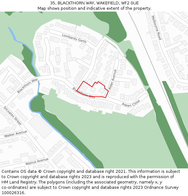 35, BLACKTHORN WAY, WAKEFIELD, WF2 0UE: Location map and indicative extent of plot