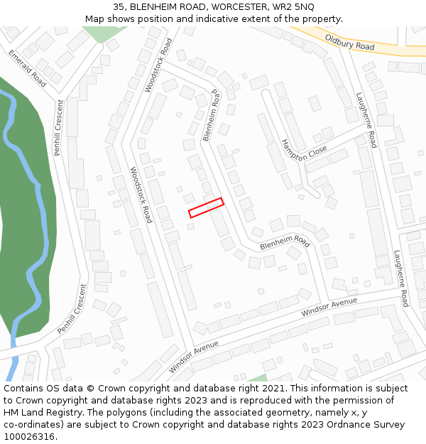 35, BLENHEIM ROAD, WORCESTER, WR2 5NQ: Location map and indicative extent of plot