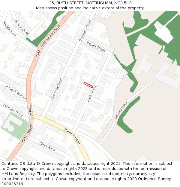 35, BLYTH STREET, NOTTINGHAM, NG3 5HP: Location map and indicative extent of plot