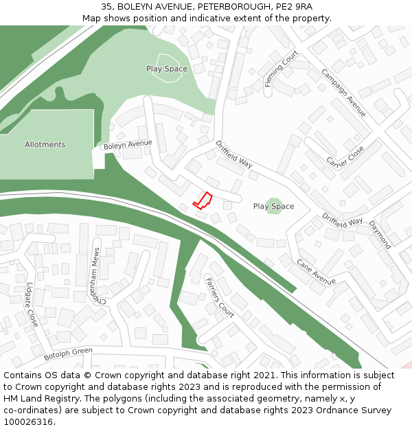 35, BOLEYN AVENUE, PETERBOROUGH, PE2 9RA: Location map and indicative extent of plot