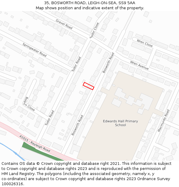 35, BOSWORTH ROAD, LEIGH-ON-SEA, SS9 5AA: Location map and indicative extent of plot
