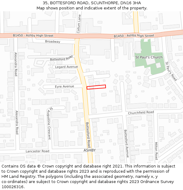 35, BOTTESFORD ROAD, SCUNTHORPE, DN16 3HA: Location map and indicative extent of plot