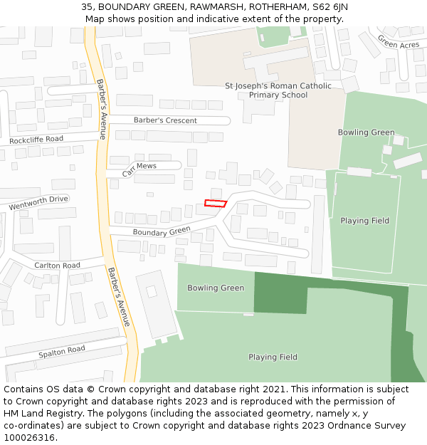 35, BOUNDARY GREEN, RAWMARSH, ROTHERHAM, S62 6JN: Location map and indicative extent of plot