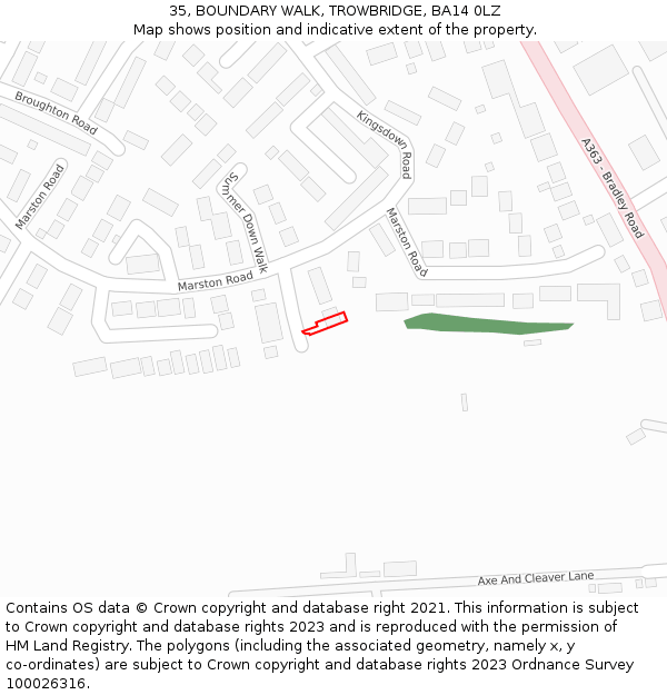 35, BOUNDARY WALK, TROWBRIDGE, BA14 0LZ: Location map and indicative extent of plot