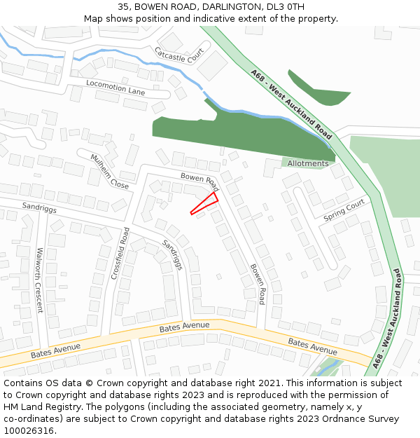 35, BOWEN ROAD, DARLINGTON, DL3 0TH: Location map and indicative extent of plot