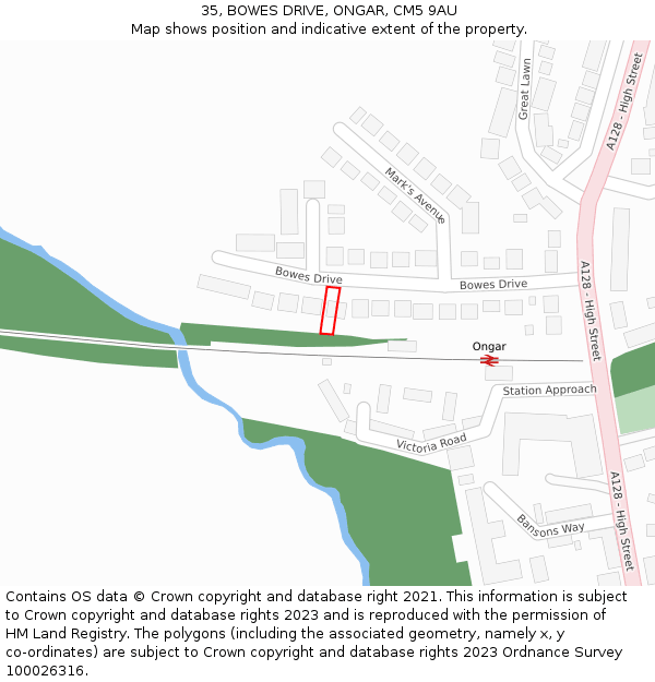 35, BOWES DRIVE, ONGAR, CM5 9AU: Location map and indicative extent of plot