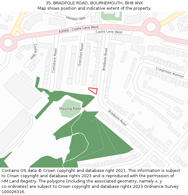 35, BRADPOLE ROAD, BOURNEMOUTH, BH8 9NX: Location map and indicative extent of plot