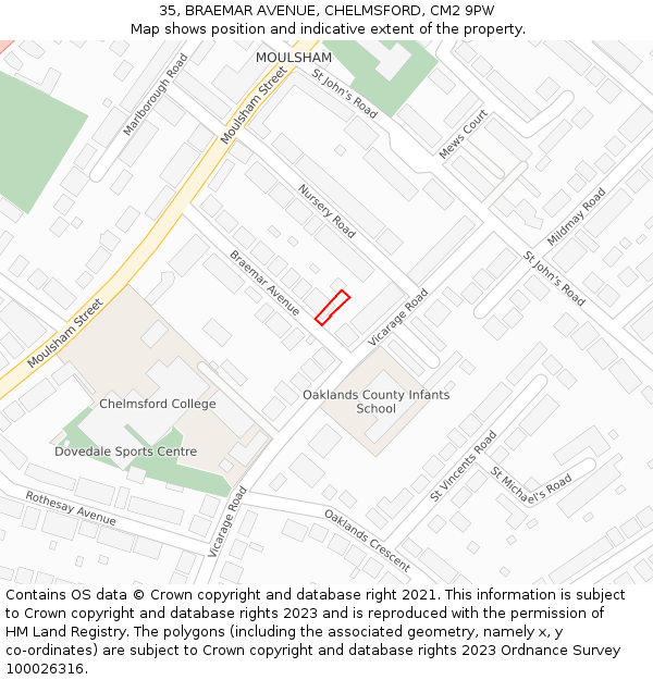 35, BRAEMAR AVENUE, CHELMSFORD, CM2 9PW: Location map and indicative extent of plot