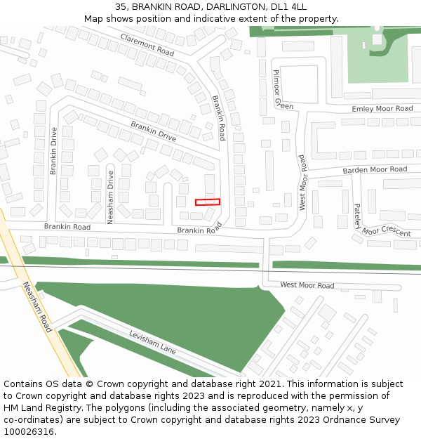 35, BRANKIN ROAD, DARLINGTON, DL1 4LL: Location map and indicative extent of plot