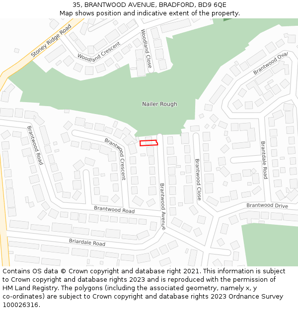 35, BRANTWOOD AVENUE, BRADFORD, BD9 6QE: Location map and indicative extent of plot