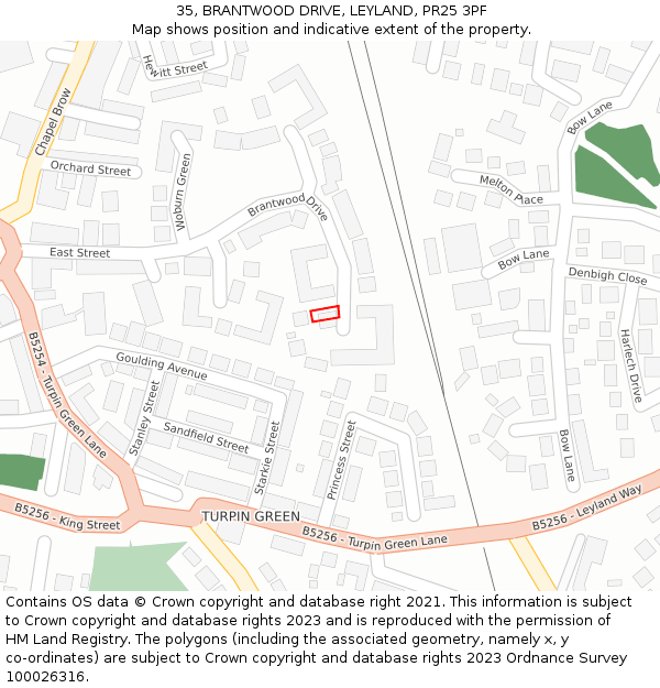 35, BRANTWOOD DRIVE, LEYLAND, PR25 3PF: Location map and indicative extent of plot