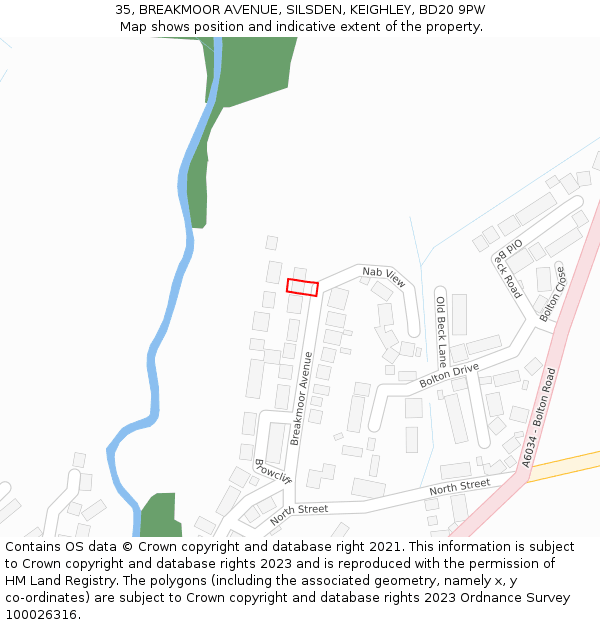 35, BREAKMOOR AVENUE, SILSDEN, KEIGHLEY, BD20 9PW: Location map and indicative extent of plot