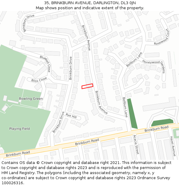 35, BRINKBURN AVENUE, DARLINGTON, DL3 0JN: Location map and indicative extent of plot