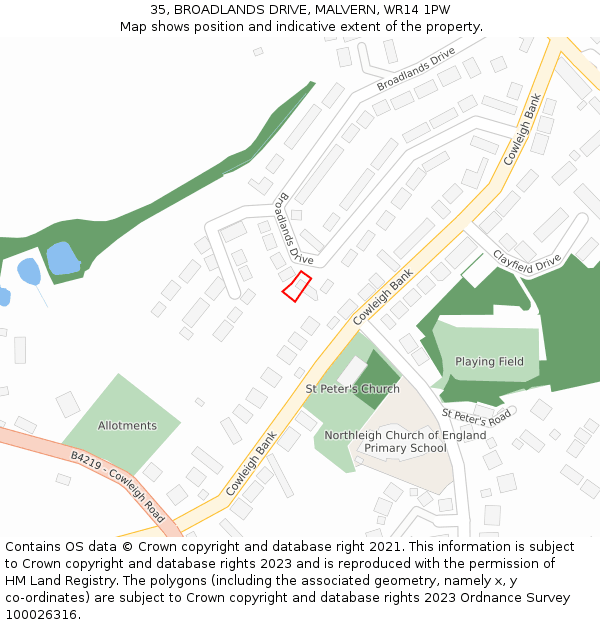 35, BROADLANDS DRIVE, MALVERN, WR14 1PW: Location map and indicative extent of plot