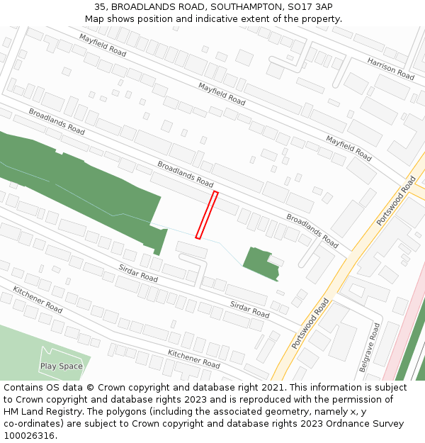 35, BROADLANDS ROAD, SOUTHAMPTON, SO17 3AP: Location map and indicative extent of plot