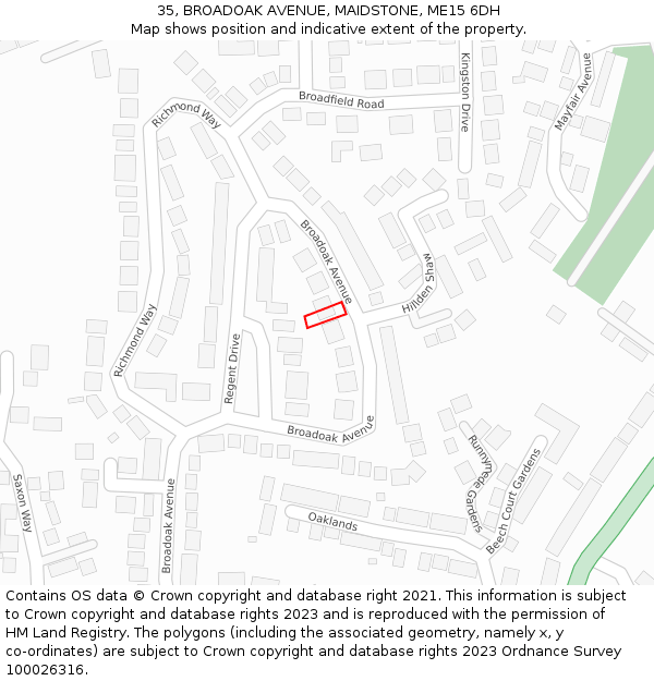 35, BROADOAK AVENUE, MAIDSTONE, ME15 6DH: Location map and indicative extent of plot