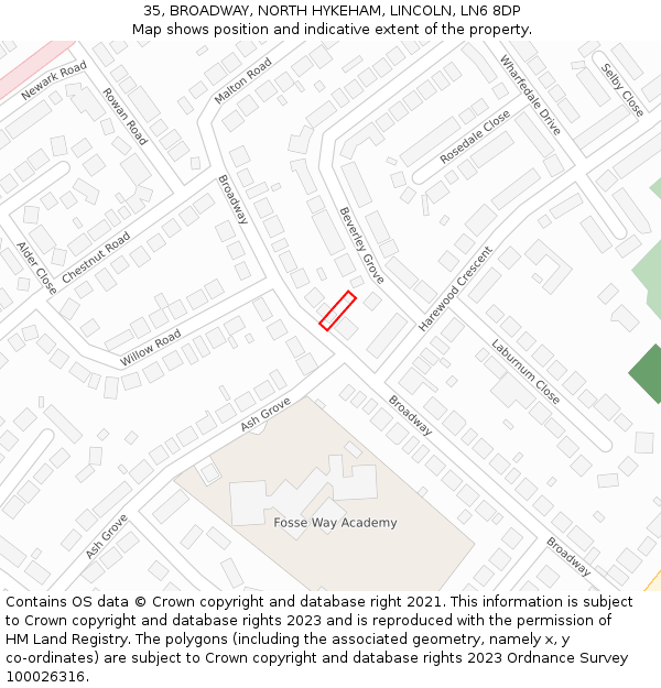 35, BROADWAY, NORTH HYKEHAM, LINCOLN, LN6 8DP: Location map and indicative extent of plot