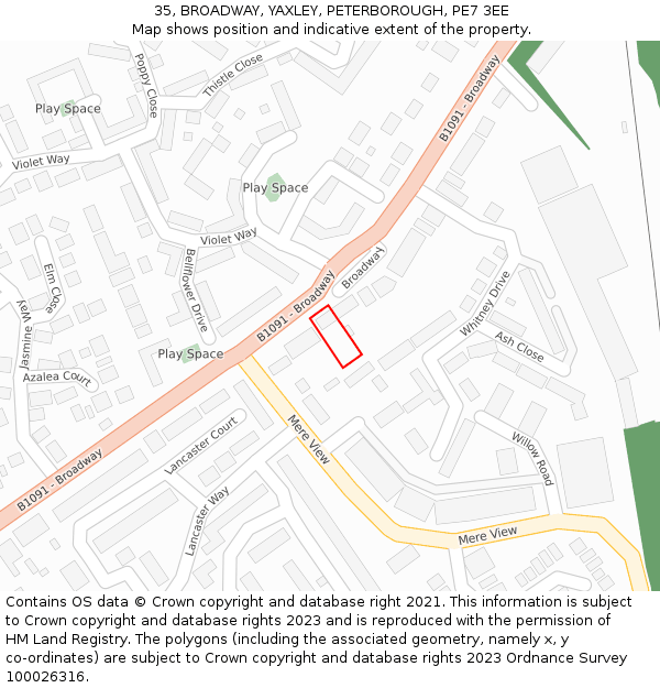 35, BROADWAY, YAXLEY, PETERBOROUGH, PE7 3EE: Location map and indicative extent of plot