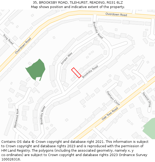 35, BROOKSBY ROAD, TILEHURST, READING, RG31 6LZ: Location map and indicative extent of plot