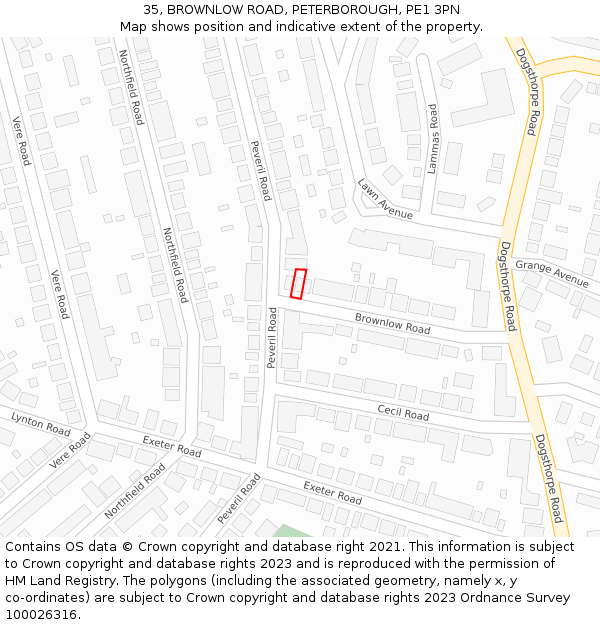 35, BROWNLOW ROAD, PETERBOROUGH, PE1 3PN: Location map and indicative extent of plot