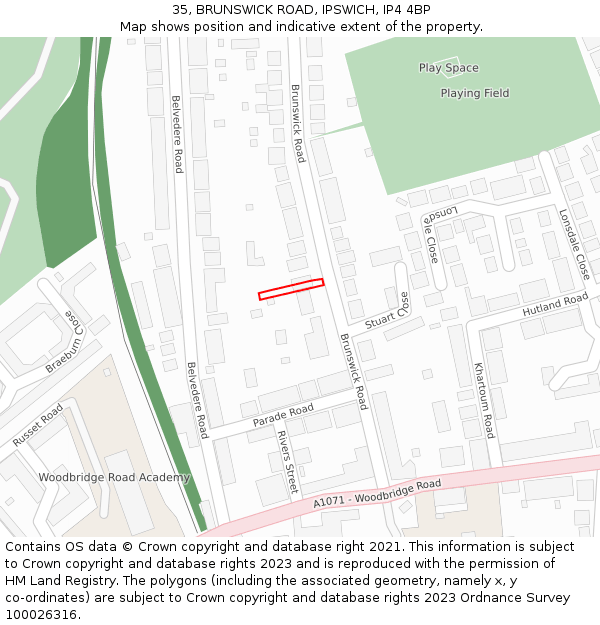 35, BRUNSWICK ROAD, IPSWICH, IP4 4BP: Location map and indicative extent of plot