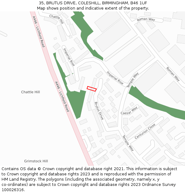 35, BRUTUS DRIVE, COLESHILL, BIRMINGHAM, B46 1UF: Location map and indicative extent of plot