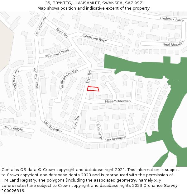 35, BRYNTEG, LLANSAMLET, SWANSEA, SA7 9SZ: Location map and indicative extent of plot