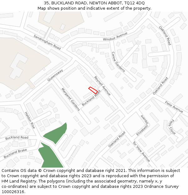 35, BUCKLAND ROAD, NEWTON ABBOT, TQ12 4DQ: Location map and indicative extent of plot