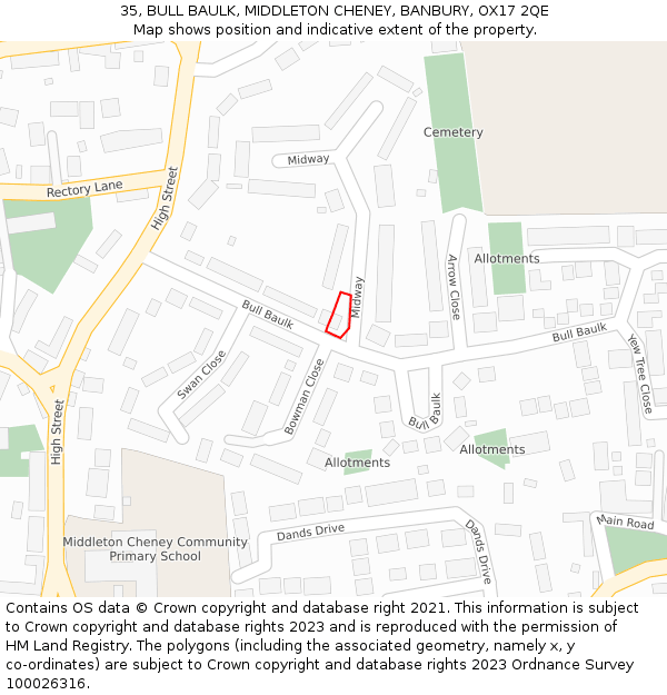 35, BULL BAULK, MIDDLETON CHENEY, BANBURY, OX17 2QE: Location map and indicative extent of plot